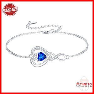 Sterling Silver Infinity Heart Birthstone Bracelet Adjustable Anniversary Gift